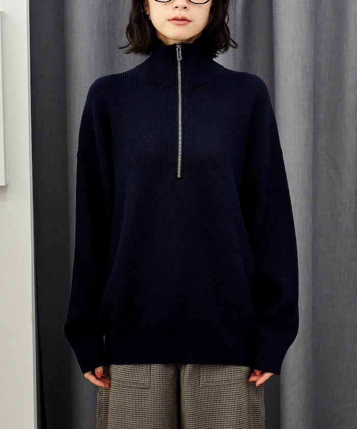 可機洗含絲橫紋半拉鍊針織衫 可搭配套裝