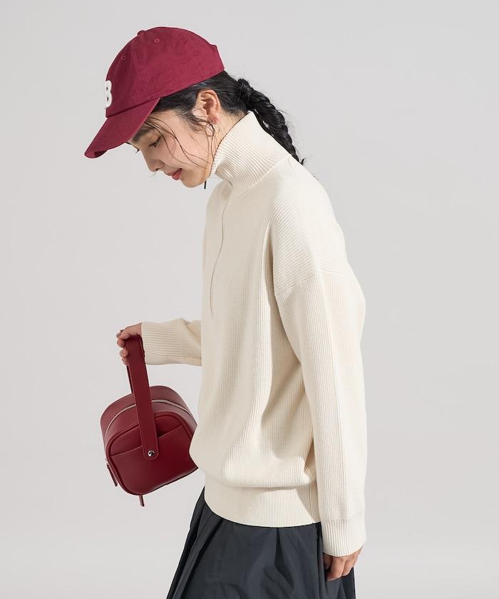 可機洗含絲橫紋半拉鍊針織衫 可搭配套裝