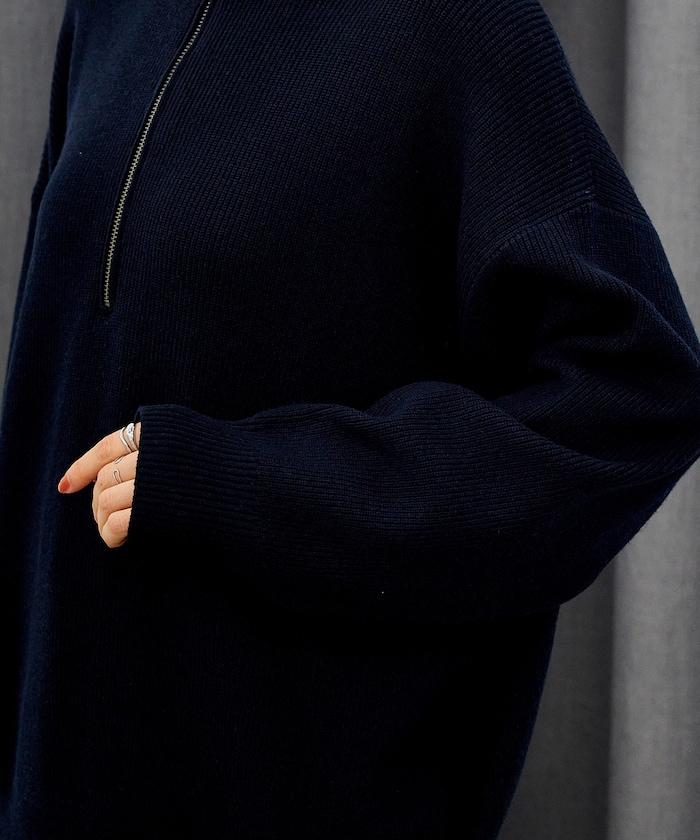 可機洗含絲橫紋半拉鍊針織衫 可搭配套裝