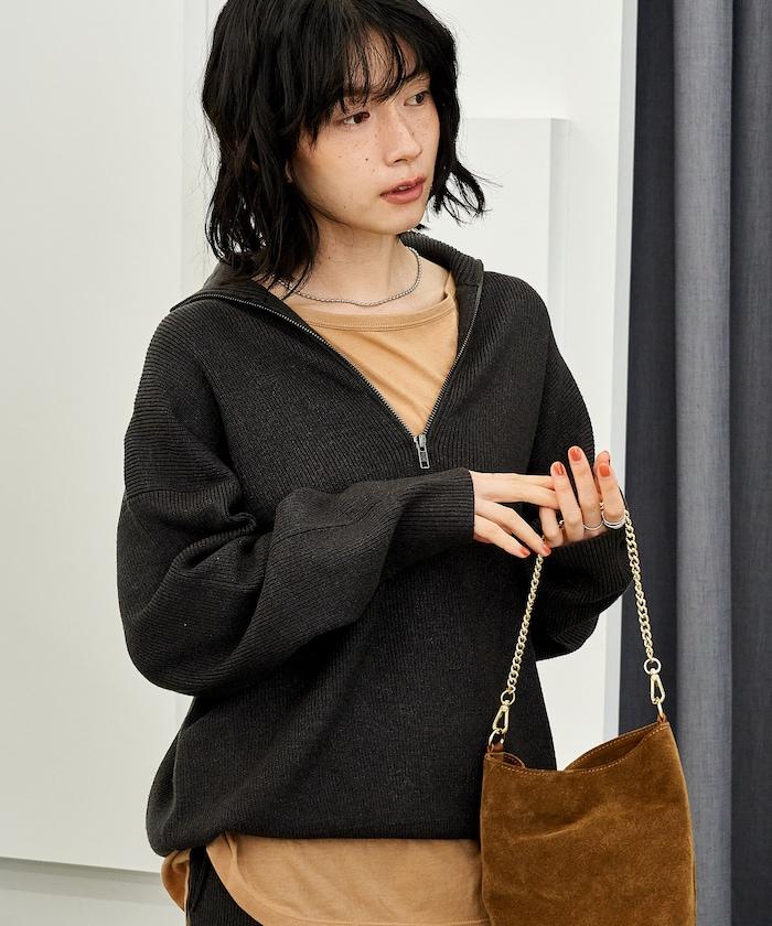 可機洗含絲橫紋半拉鍊針織衫 可搭配套裝