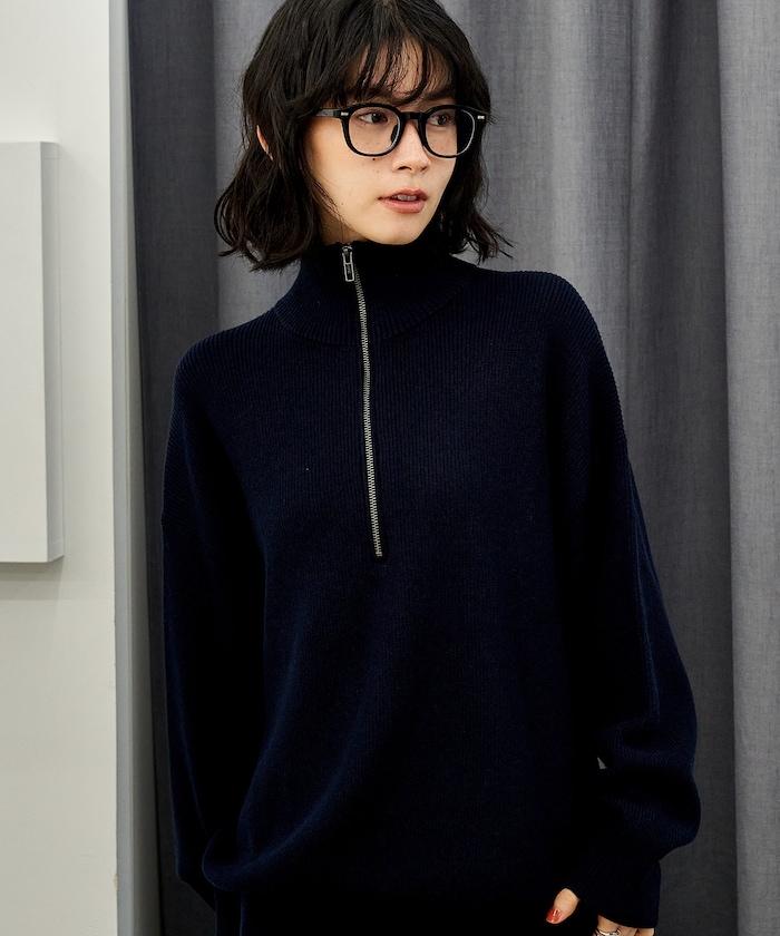 可機洗含絲橫紋半拉鍊針織衫 可搭配套裝