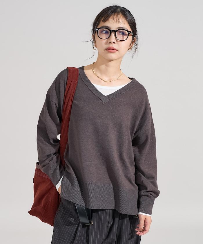 可機洗含絲V領針織套頭衫 可搭配套裝