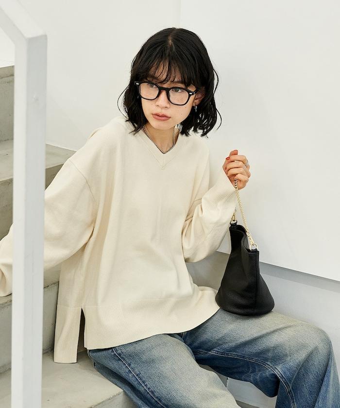 可機洗含絲V領針織套頭衫 可搭配套裝