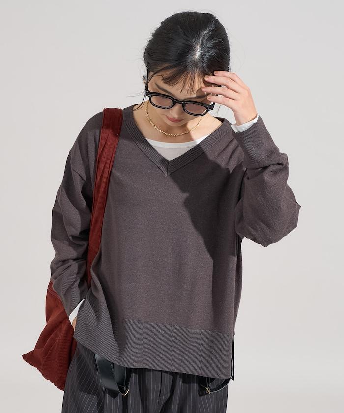 可機洗含絲V領針織套頭衫 可搭配套裝