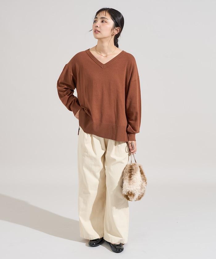 可機洗含絲V領針織套頭衫 可搭配套裝