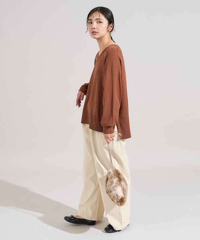 可機洗含絲V領針織套頭衫 可搭配套裝