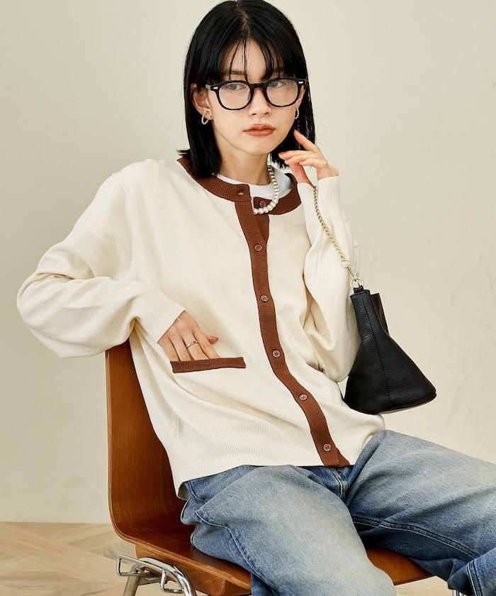 可機洗 含絲拼色針織開衫
