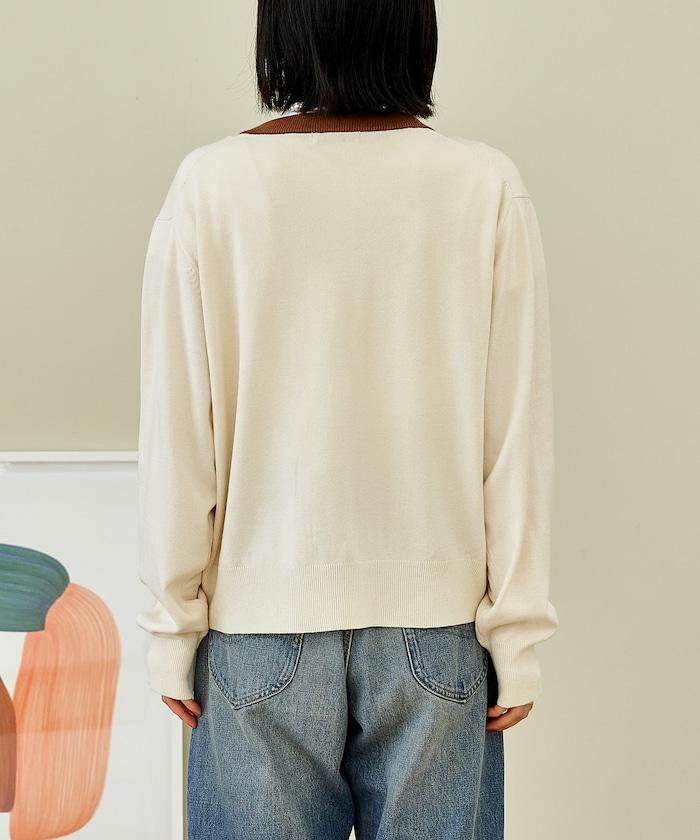 可機洗 含絲拼色針織開衫