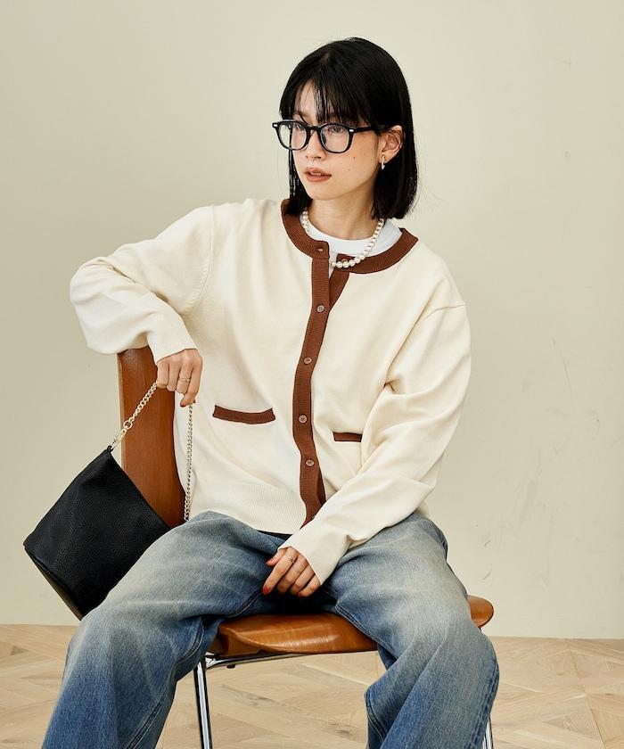 可機洗 含絲拼色針織開衫