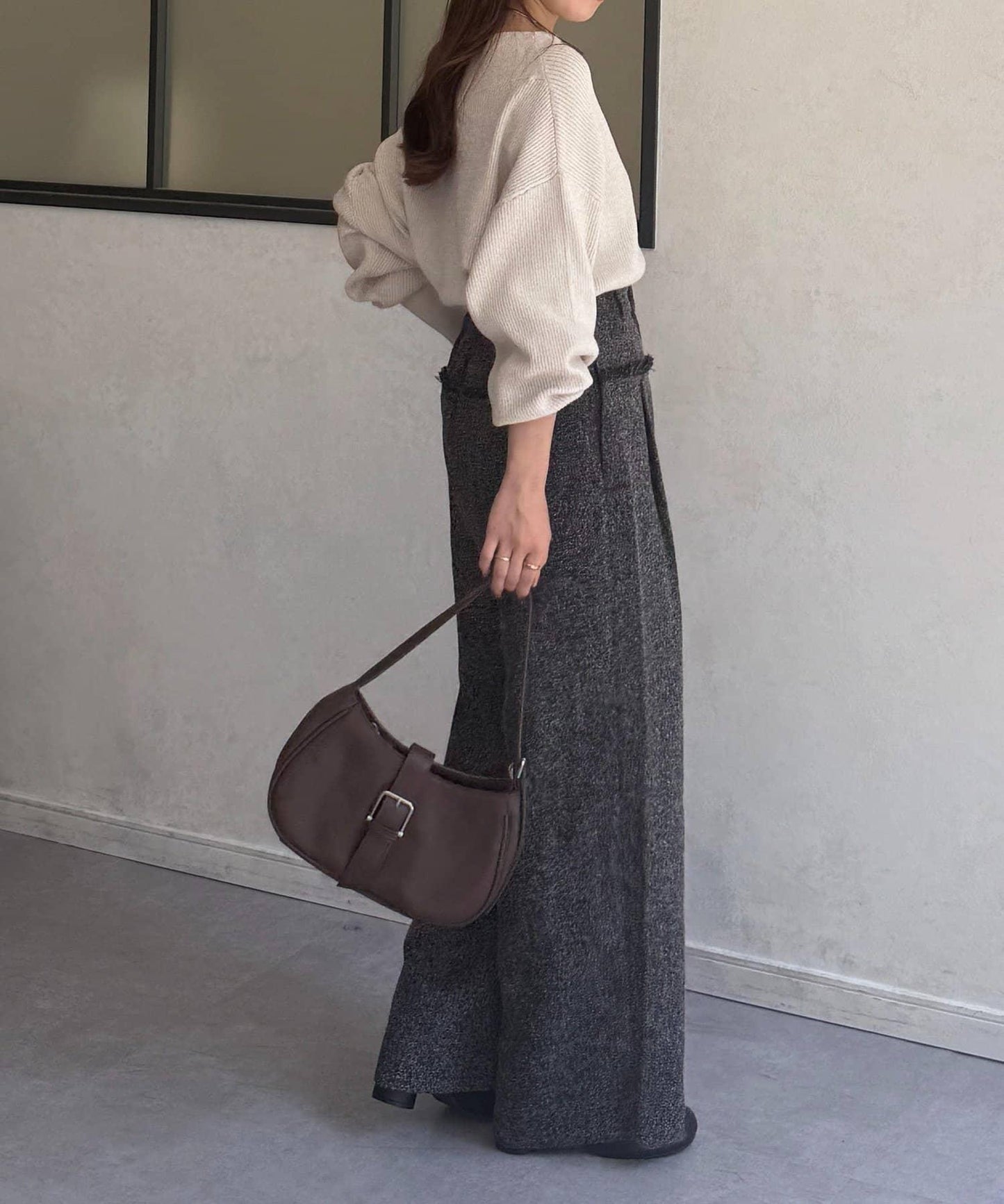 雙色流蘇褶皺長褲