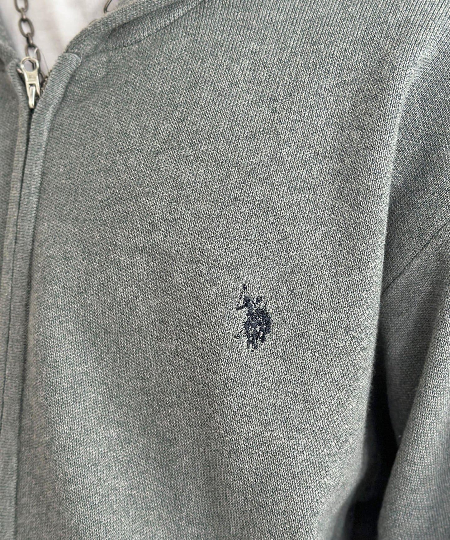 【U.S. POLO ASSN.】衛衣風針織拉鍊連帽衫