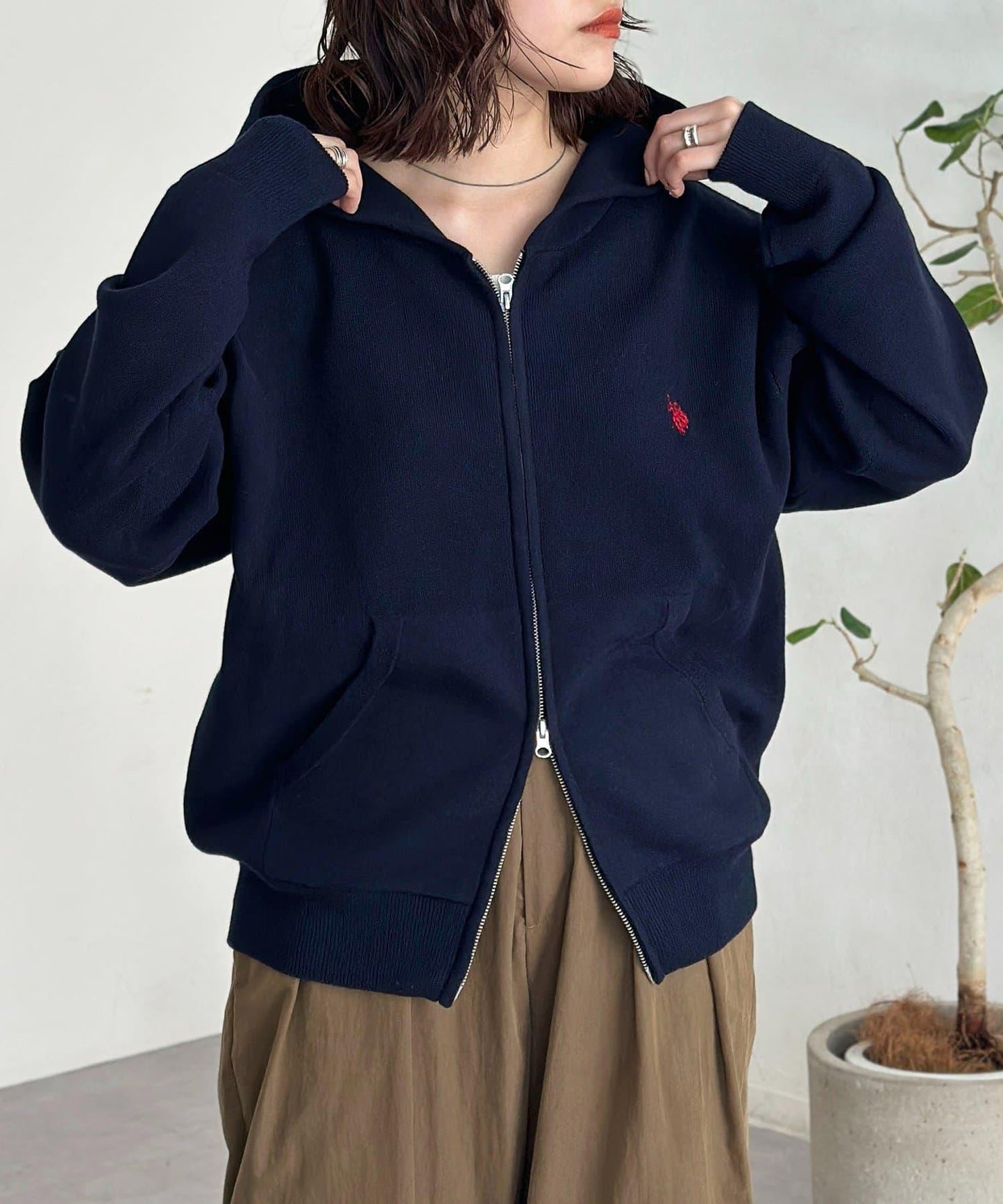 【U.S. POLO ASSN.】衛衣風針織拉鍊連帽衫