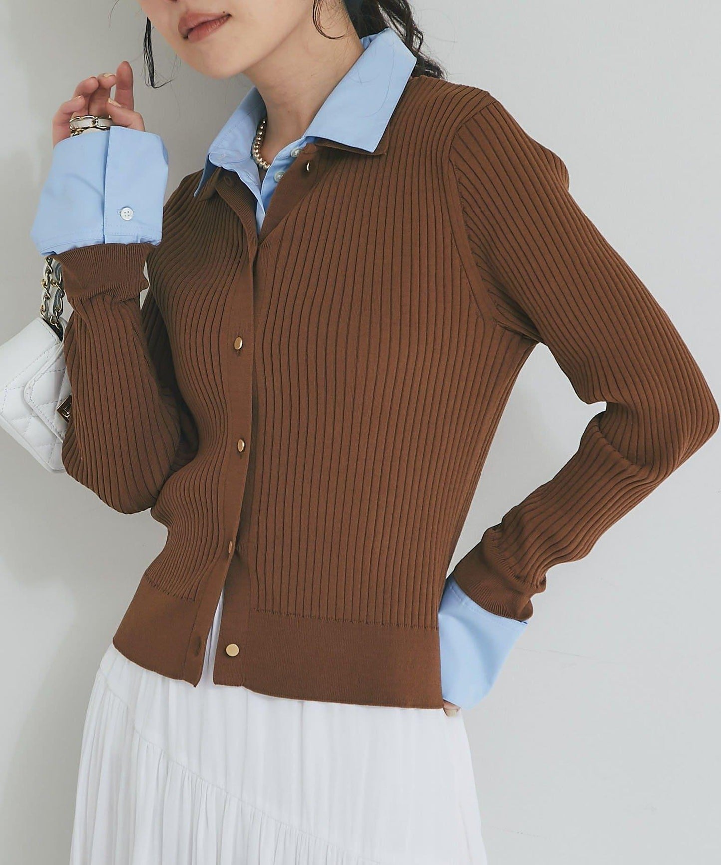 布帛拼接羅紋針織開衫