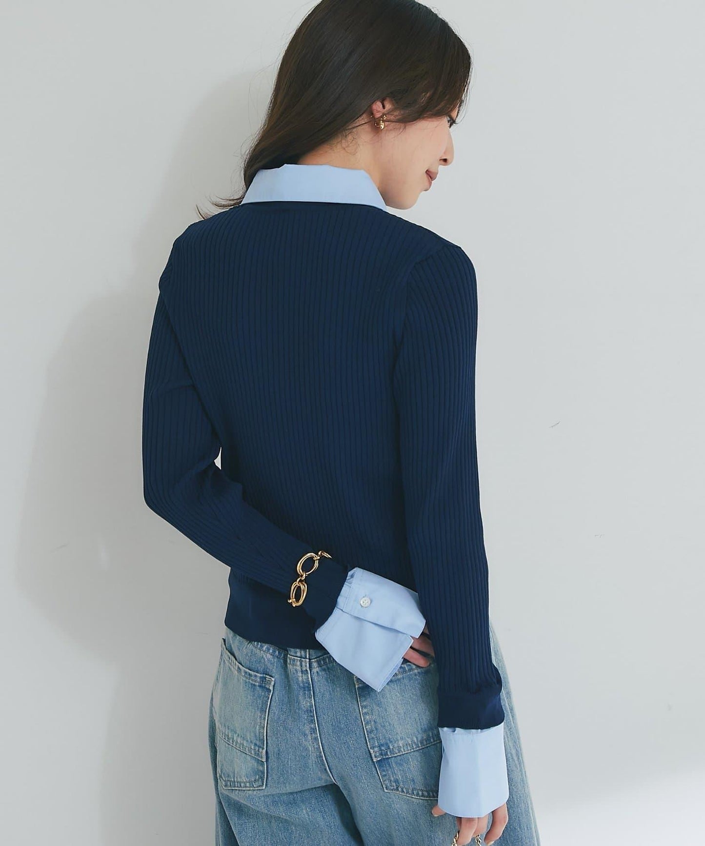 布帛拼接羅紋針織開衫