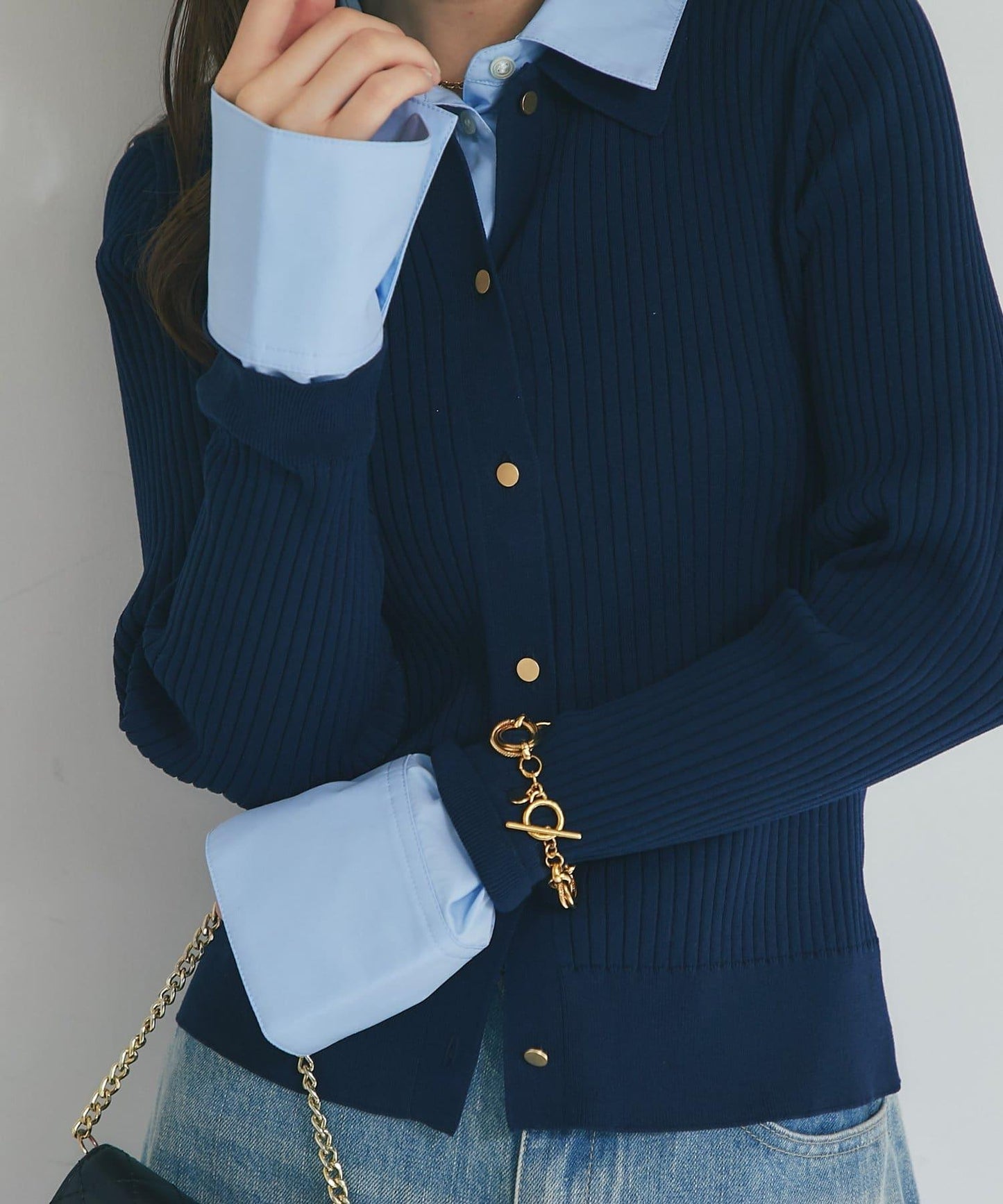 布帛拼接羅紋針織開衫