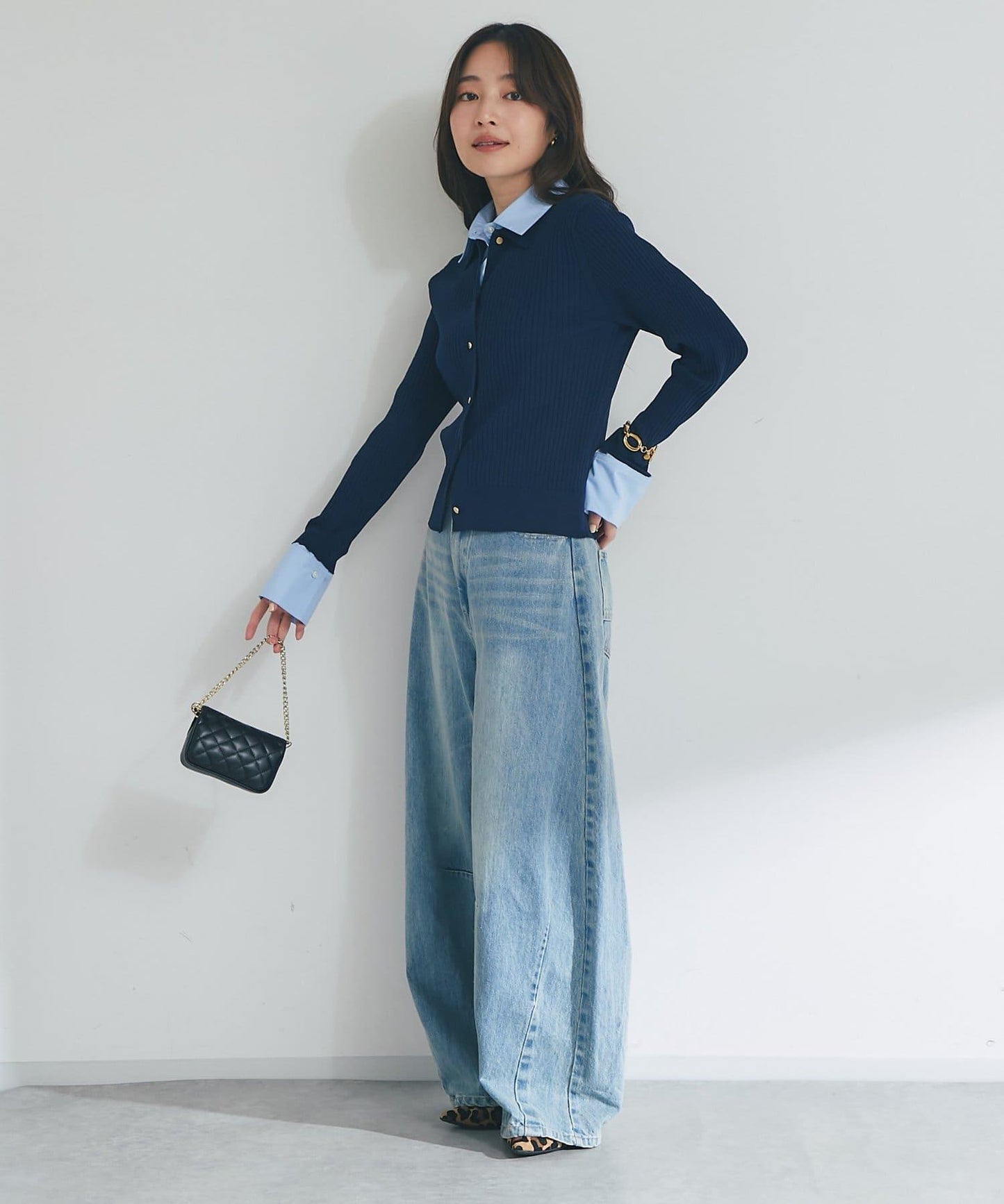 布帛拼接羅紋針織開衫