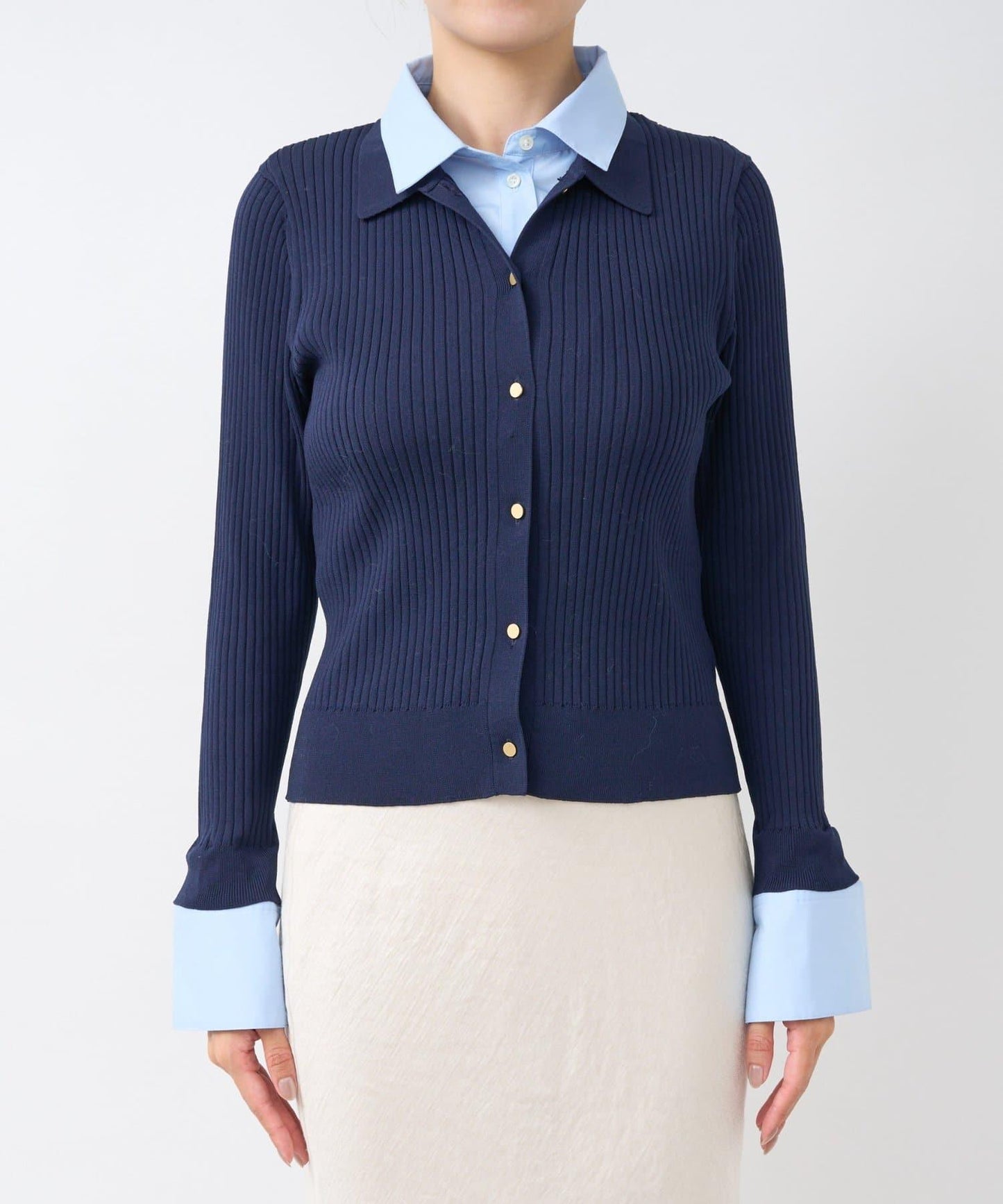 布帛拼接羅紋針織開衫