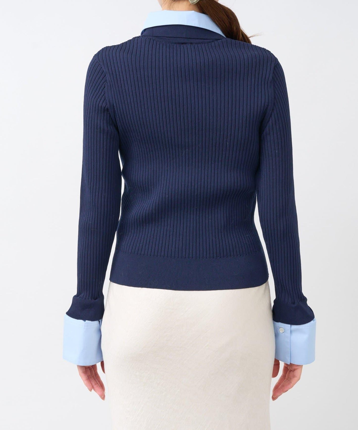 布帛拼接羅紋針織開衫