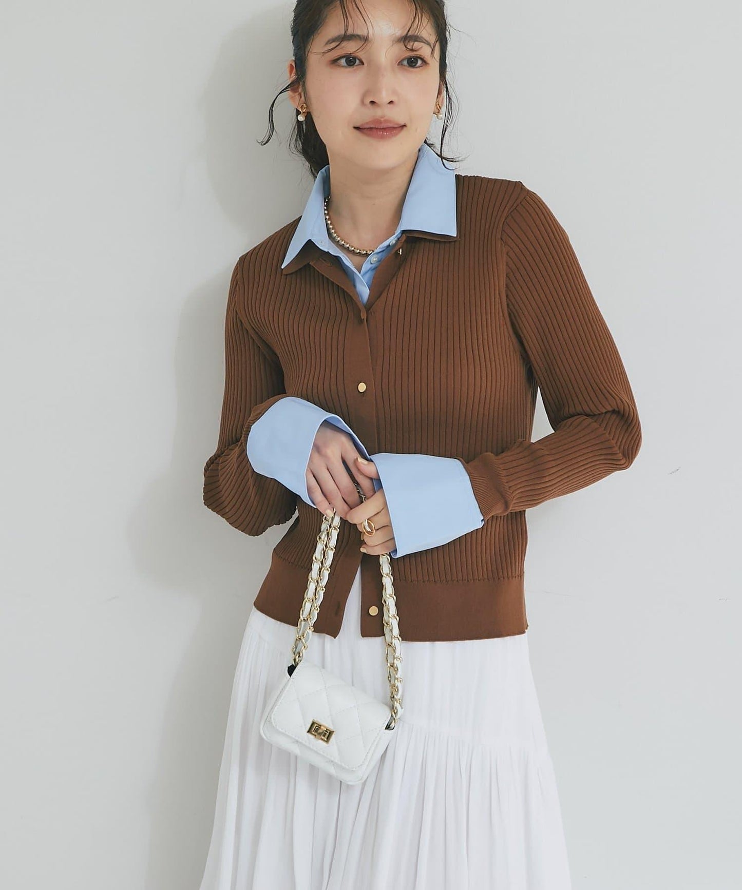 布帛拼接羅紋針織開衫