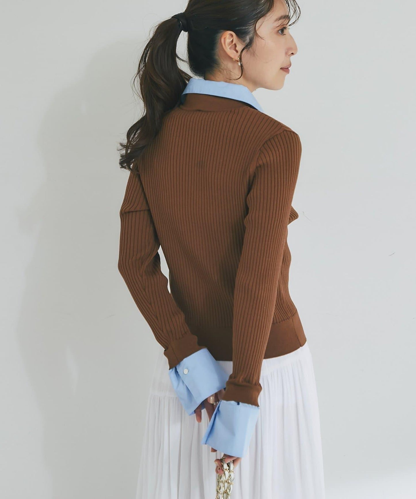 布帛拼接羅紋針織開衫