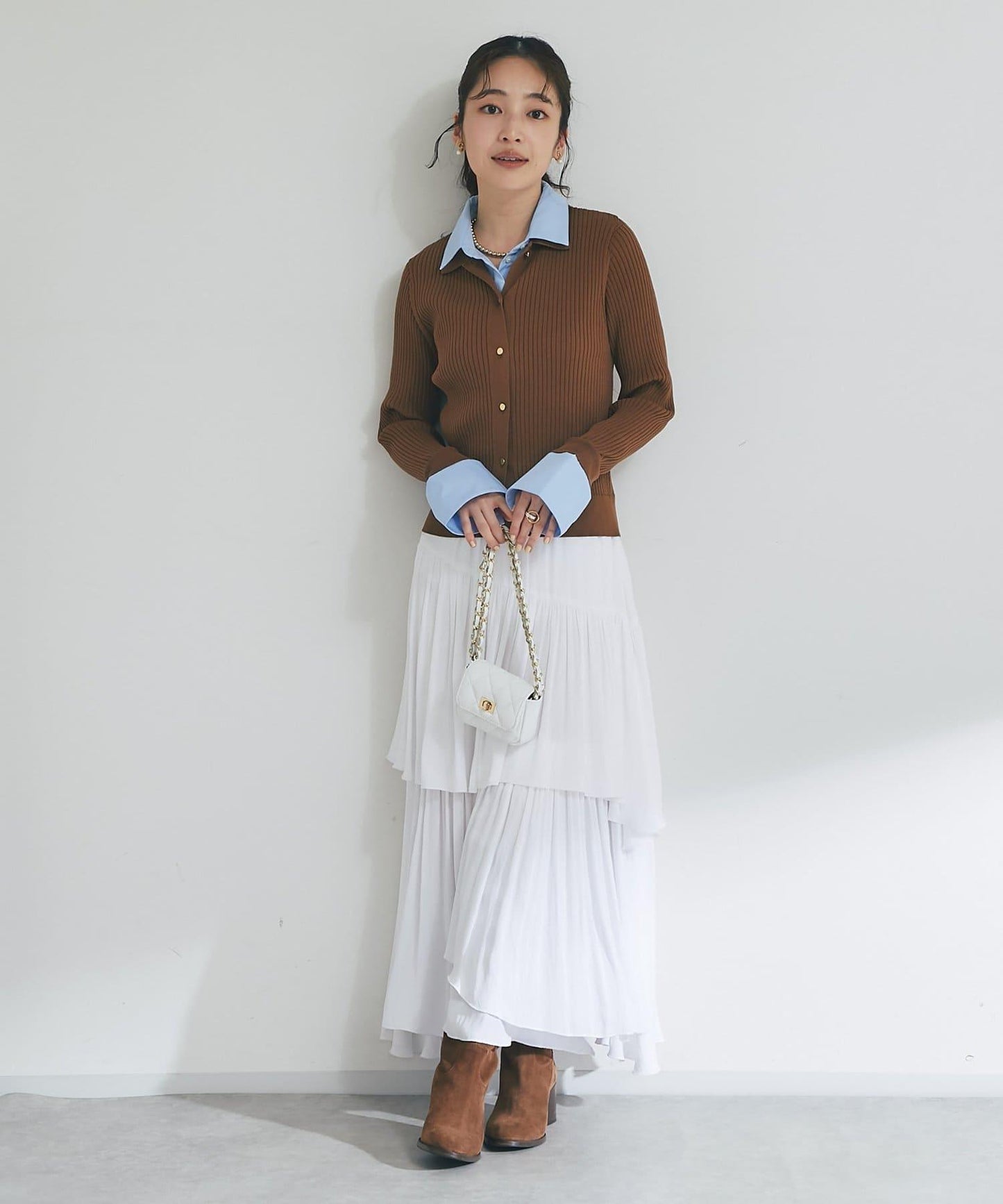 布帛拼接羅紋針織開衫