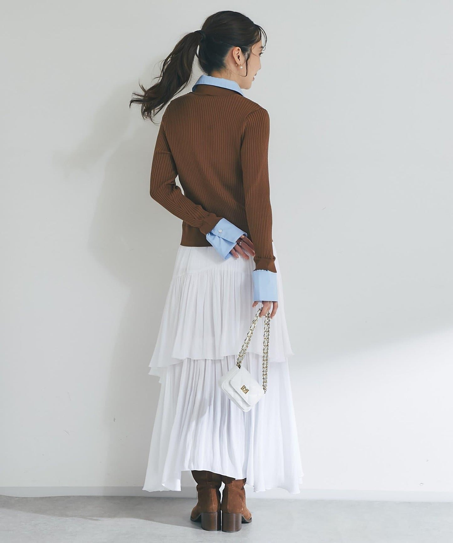 布帛拼接羅紋針織開衫