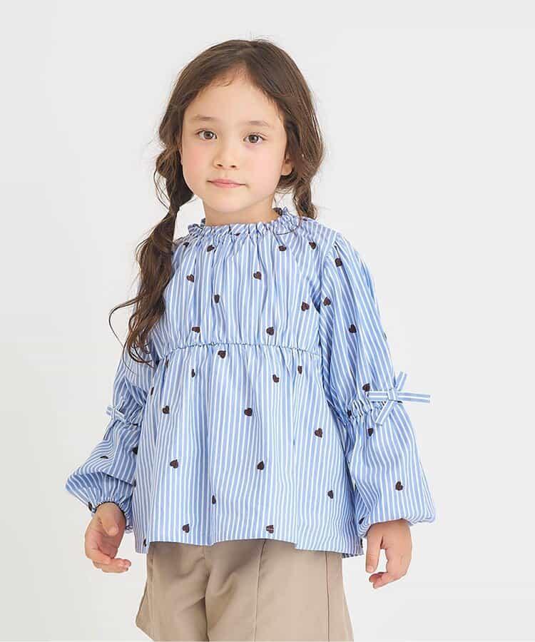 袖蝴蝶結愛心櫻桃刺繡長款上衣