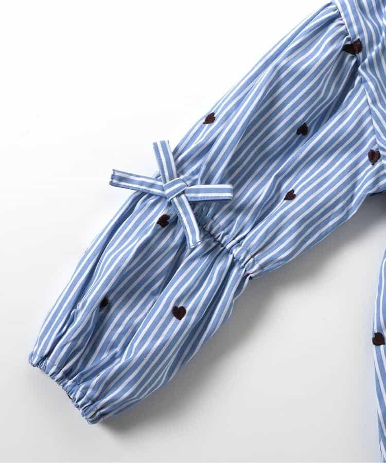 袖蝴蝶結愛心櫻桃刺繡長款上衣