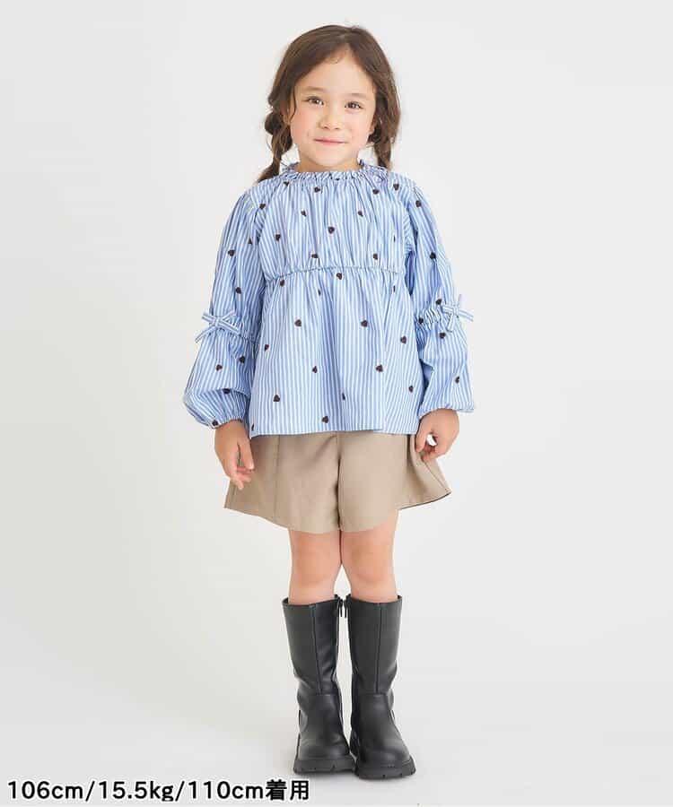 袖蝴蝶結愛心櫻桃刺繡長款上衣