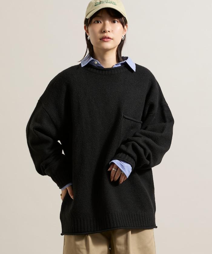 帶口袋針織套頭衫
