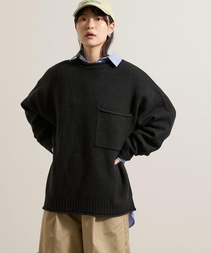 帶口袋針織套頭衫