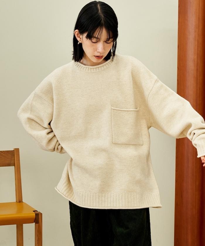 帶口袋針織套頭衫