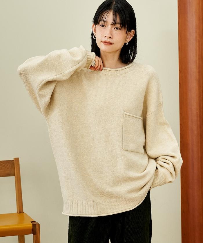 帶口袋針織套頭衫