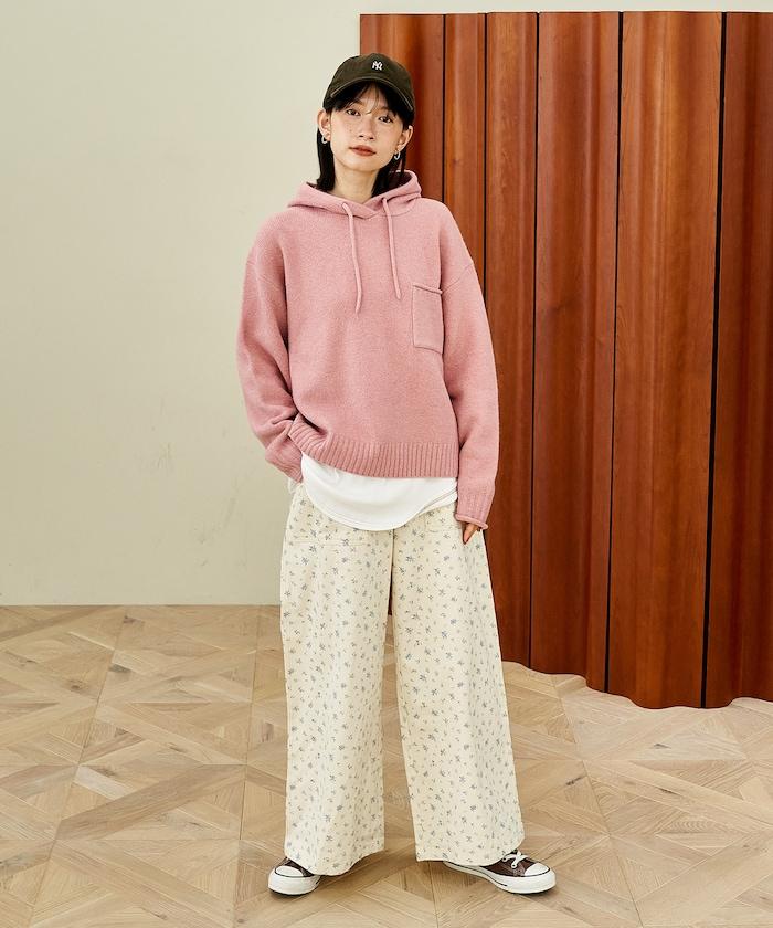 帶口袋針織連帽衫