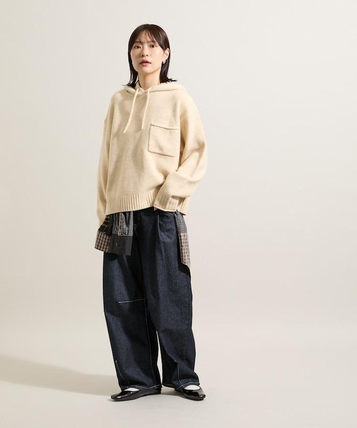 帶口袋針織連帽衫