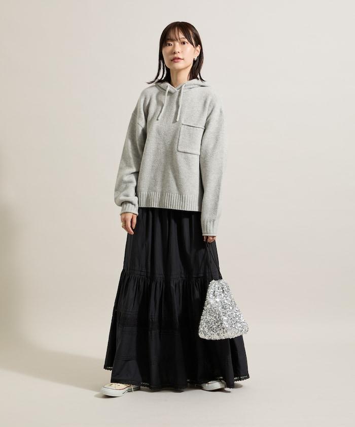 帶口袋針織連帽衫