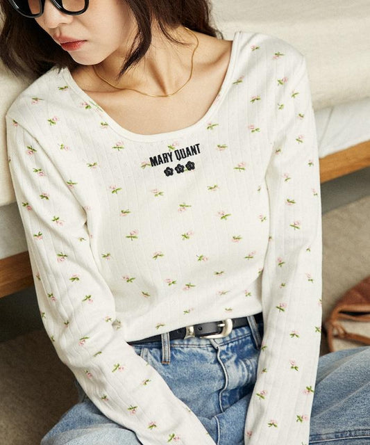 單點刺繡 2WAY 羅紋長袖T恤