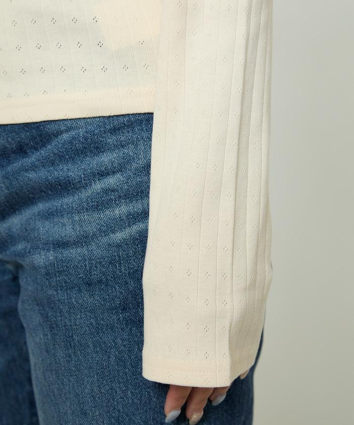 單點刺繡 2WAY 羅紋長袖T恤