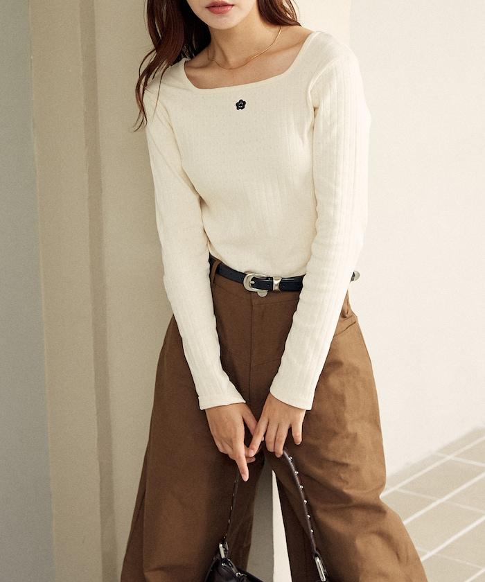 單點刺繡 2WAY 羅紋長袖T恤