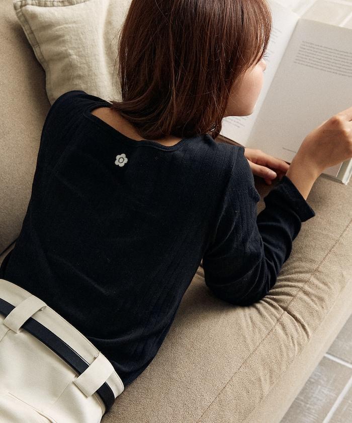 單點刺繡 2WAY 羅紋長袖T恤