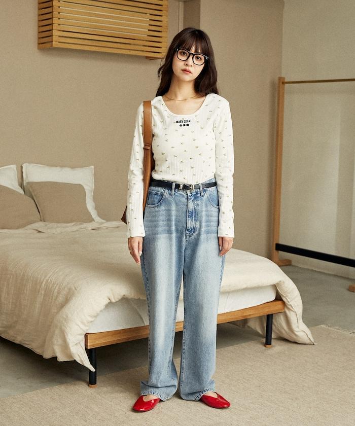 單點刺繡 2WAY 羅紋長袖T恤