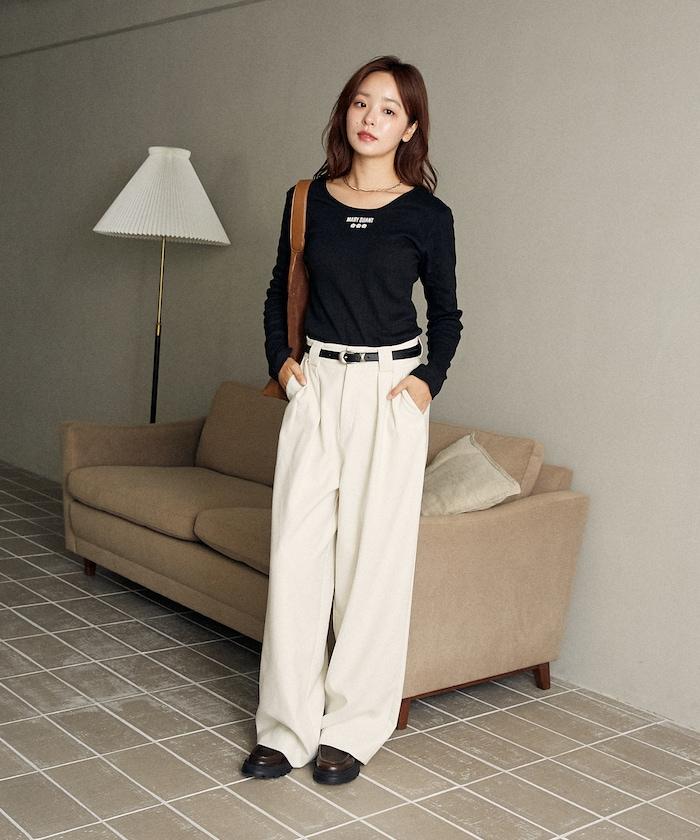 單點刺繡 2WAY 羅紋長袖T恤