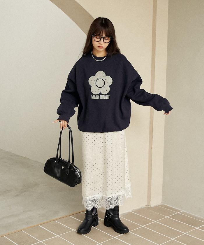 單點刺繡 下襬蕾絲 緞面吊帶連衣裙