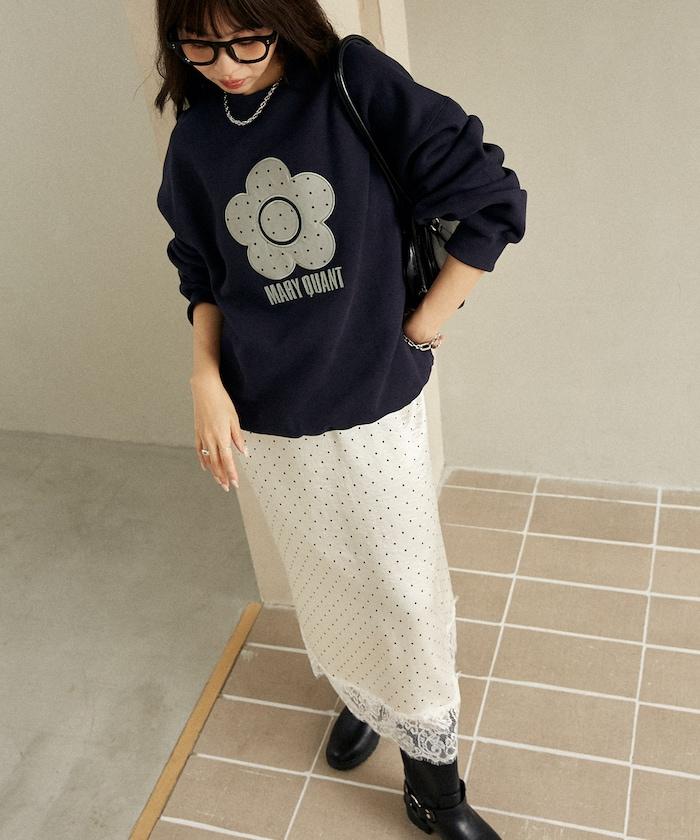 單點刺繡 下襬蕾絲 緞面吊帶連衣裙