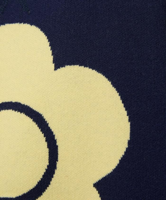 花卉圖案袖部條紋衛衣風針織衫