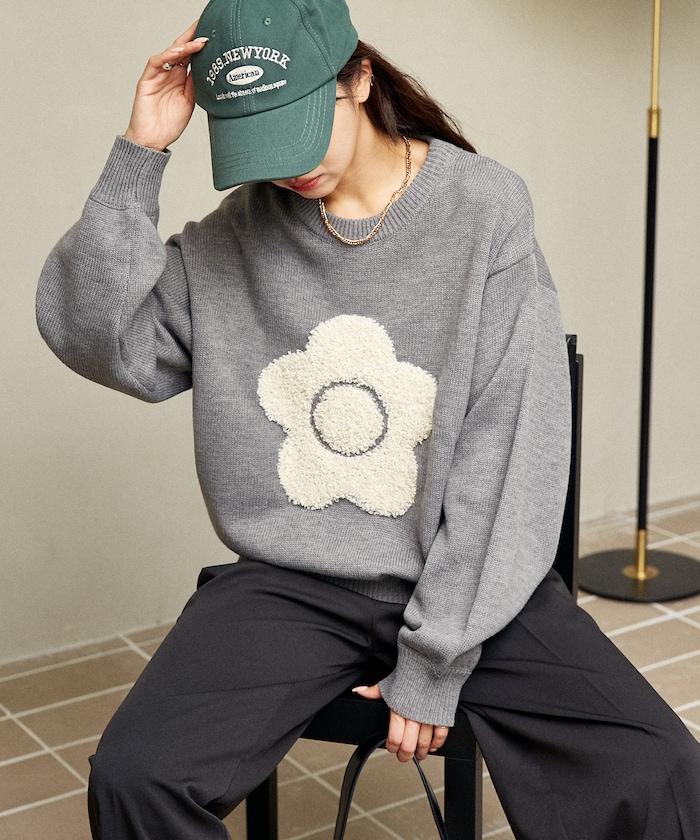 相良花卉圖案藝術提花針織衫