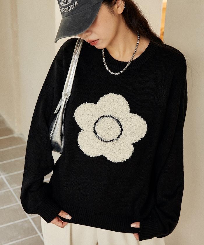 相良花卉圖案藝術提花針織衫