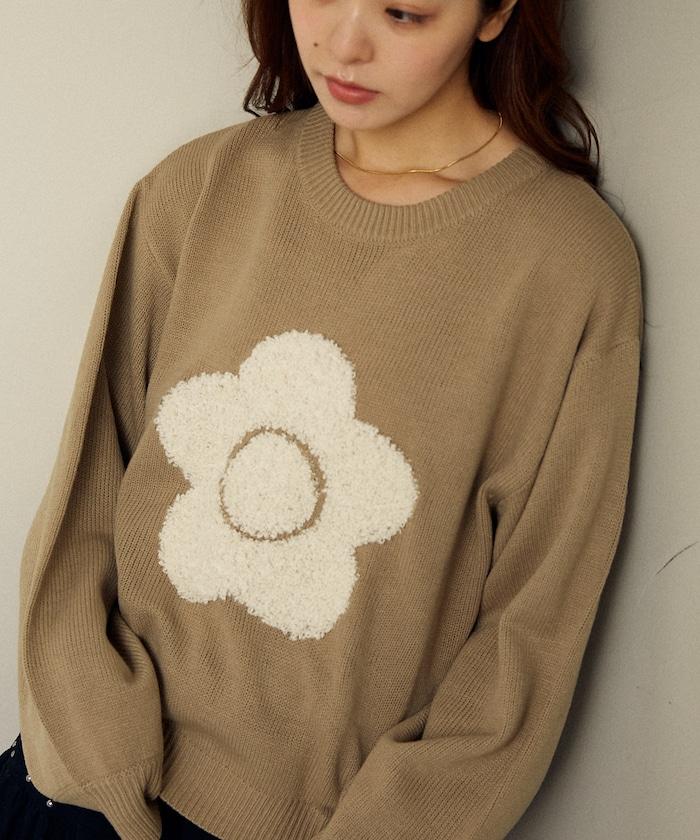 相良花卉圖案藝術提花針織衫