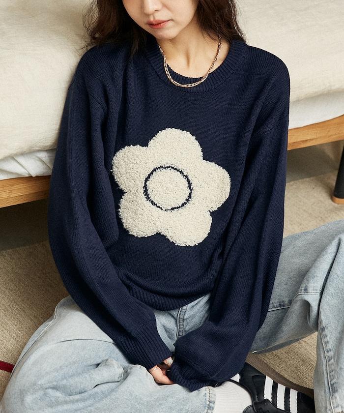 相良花卉圖案藝術提花針織衫