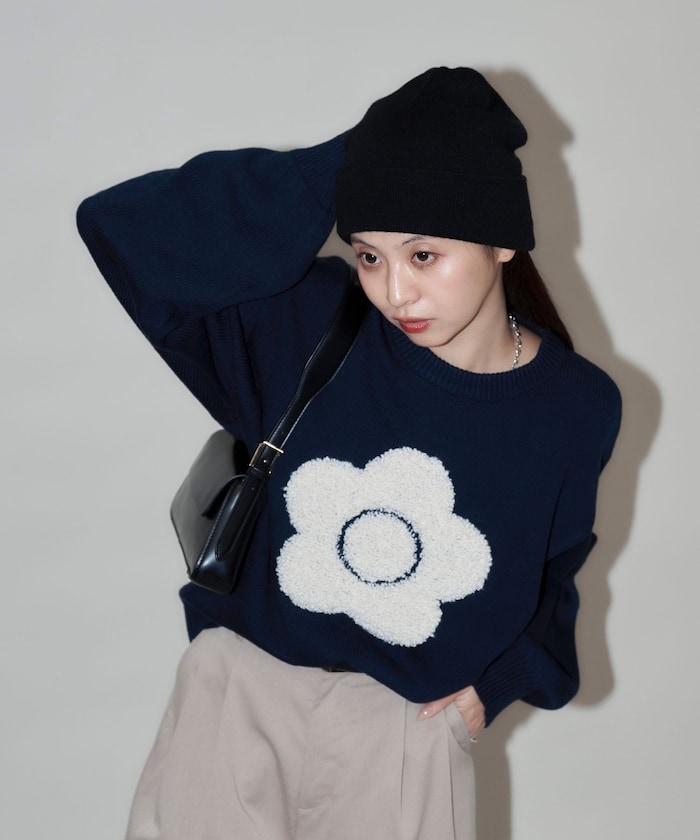 相良花卉圖案藝術提花針織衫